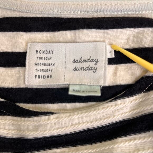 Anthropologie Saturday Sunday Yael Dress Side Tie Cream Black Stripe Women Med - Picture 7 of 14